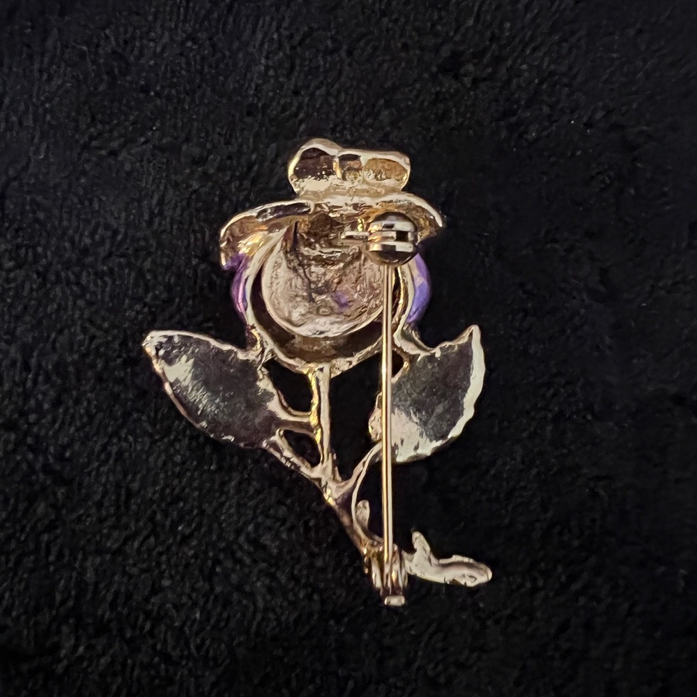 Vintage Purple Green Enamel Rose Flower Brooch - Picture 6 of 6